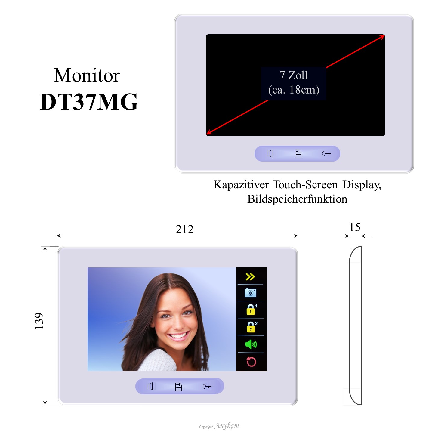 Monitor DT37MG, Innenstation der Videosprechanlage mit 2Draht Technik