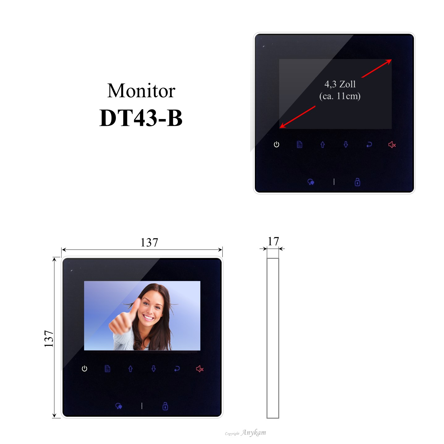 Monitor DT43-B, Innenstation der Videosprechanlage mit 2Draht Technik