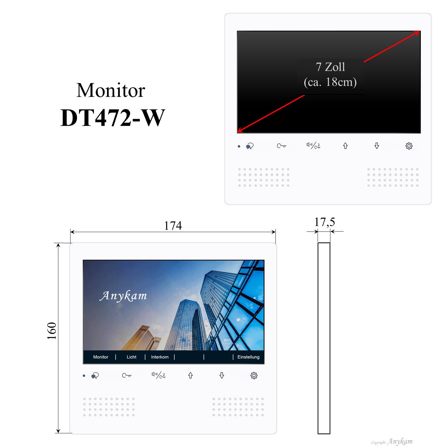 Monitor DT472-W, Innenstation der Videosprechanlage mit 2Draht Technik