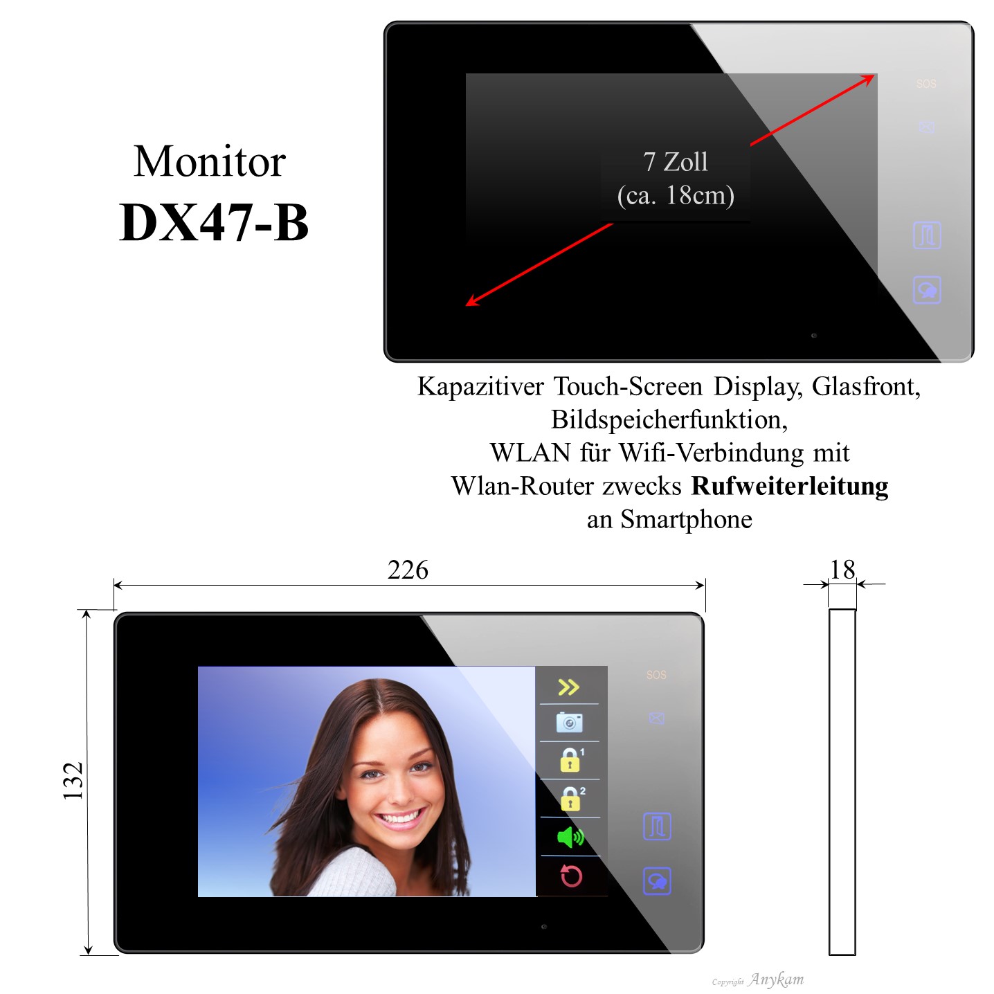 Monitor DX47-B, Innenstation der Videosprechanlage mit 2Draht Technik
