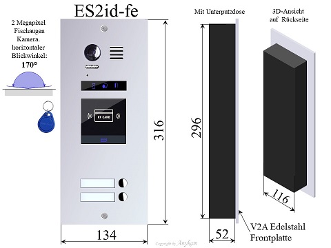 ES2ID Edelstahl Aussenstation mit RFID f Video Türsprechanlage