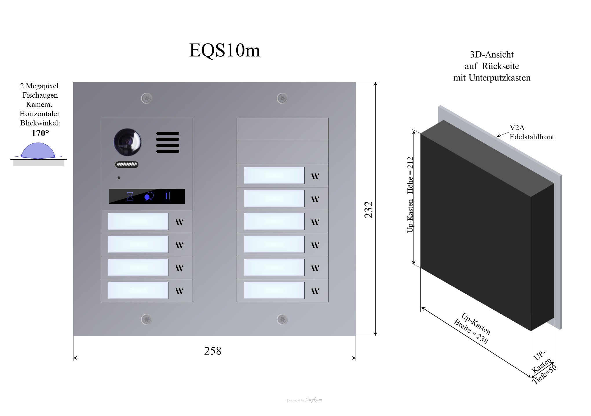 EQS10-m Edelstahl Außenstation 10 Wohnungen f Video Türsprechanlage