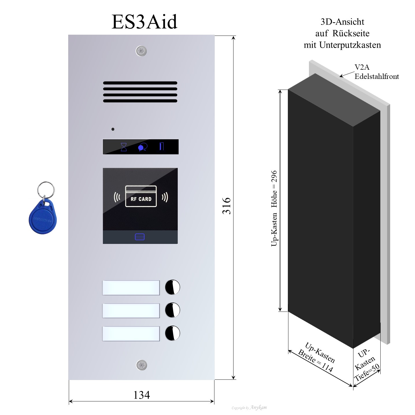 ES4A-ID Edelstahl Aussenstation mit RFID für 2-Draht Türsprechanlagen