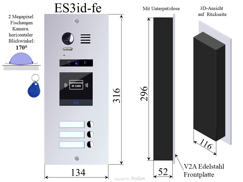 ES3ID Edelstahl Aussenstation mit RFID f Video Türsprechanlage