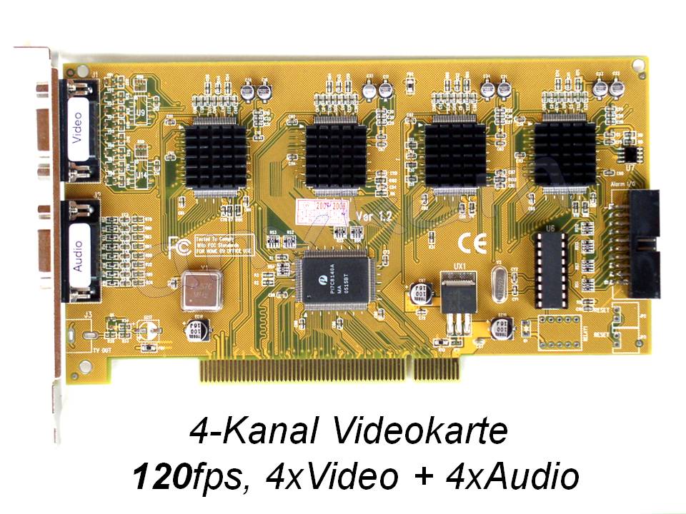 SDVR-7416A Videokarte 120fps PHILIPS Chip 4x Video + 4x Audio 4-Kanal PC-Karte