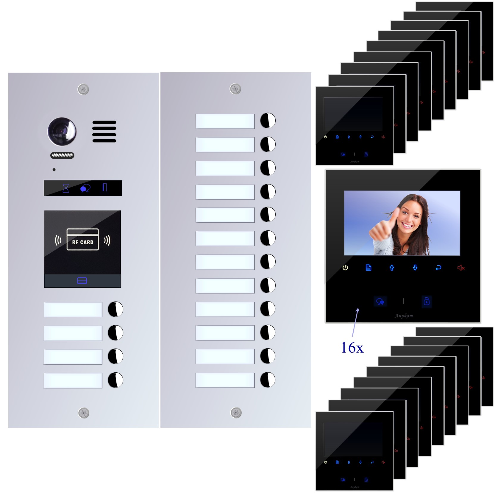 ES4id-S12+ 16x43B Video Türsprechanlage Videosprechanlage 16 Familienhaus 2Draht