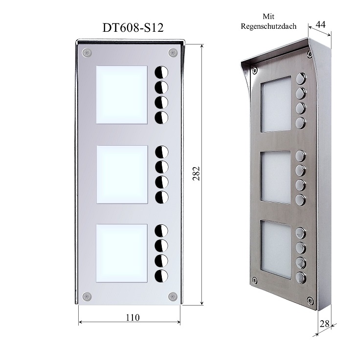 DT608-S12 Edelstahl Außenstation Erweiterung für Video Türsprechanlage