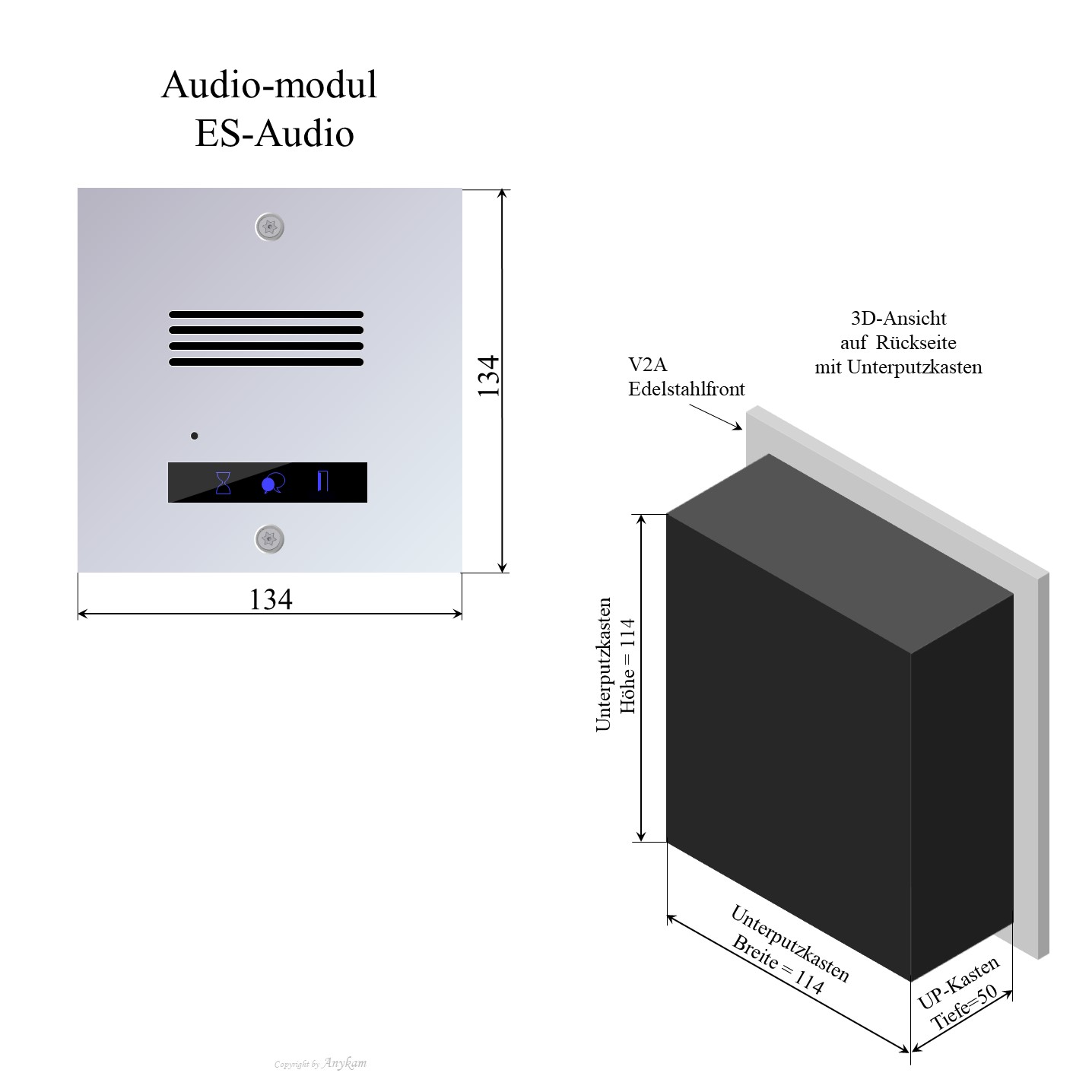 ES-Audio Edelstahl Audio Hauptmodul 2Draht Türsprechanlage für Briefkastenanlage