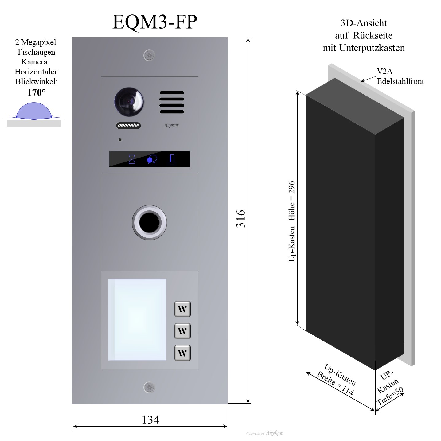 EQM3-FP Edelstahl Außenstation mit Fingerprint f Video Türsprechanlage