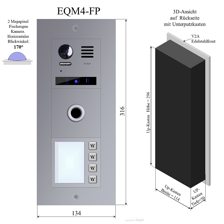 EQM4-FP Edelstahl Außenstation mit Fingerprint f Video Türsprechanlage