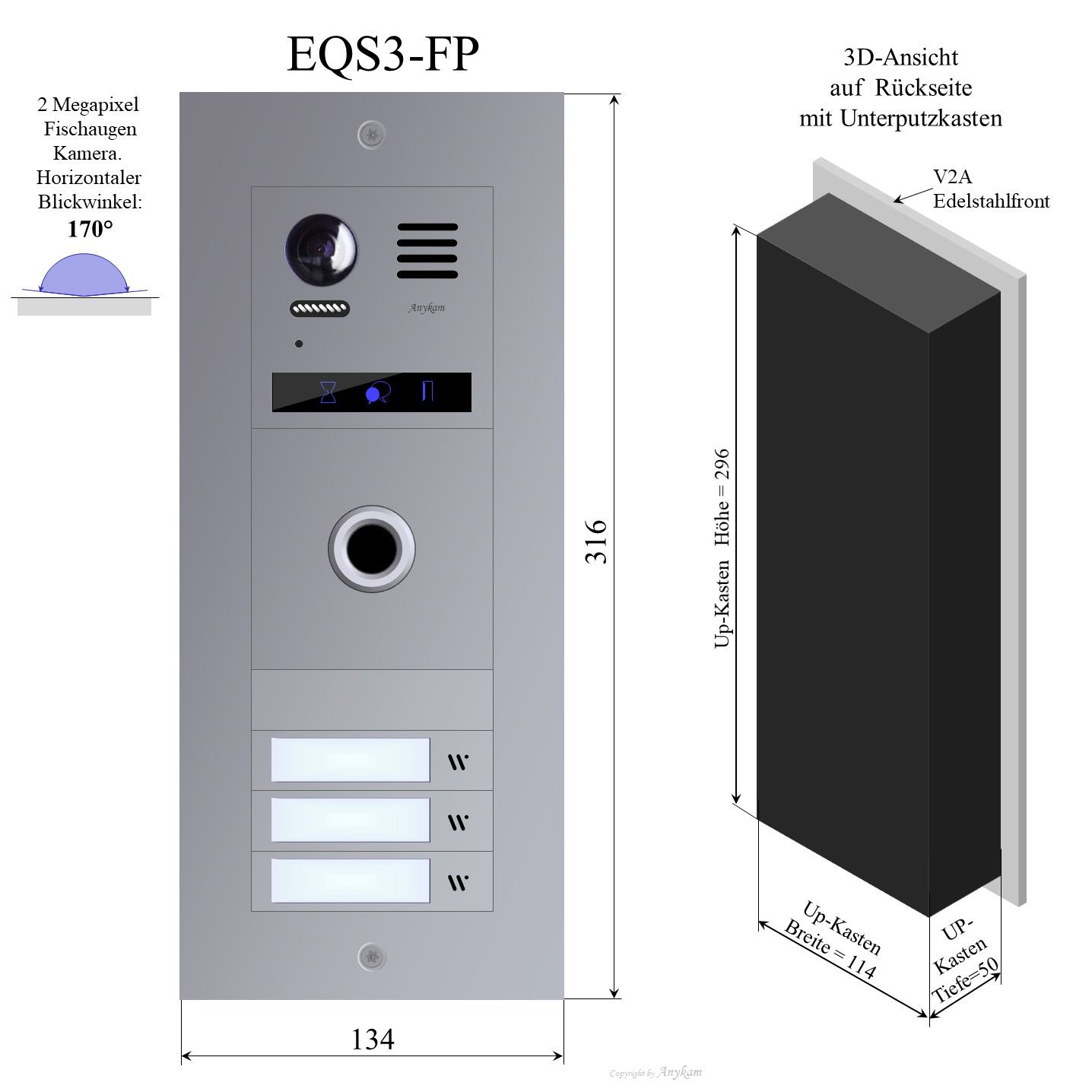 EQS3-FP Edelstahl Aussenstation mit Fingerprint f Video Türsprechanlage