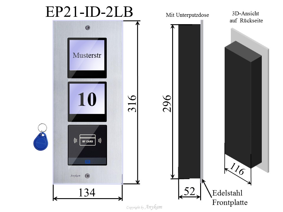 EP21-ID-2LB Edelstahl Türstation 2-Draht Türsprechanlage Erweiterungspaneel