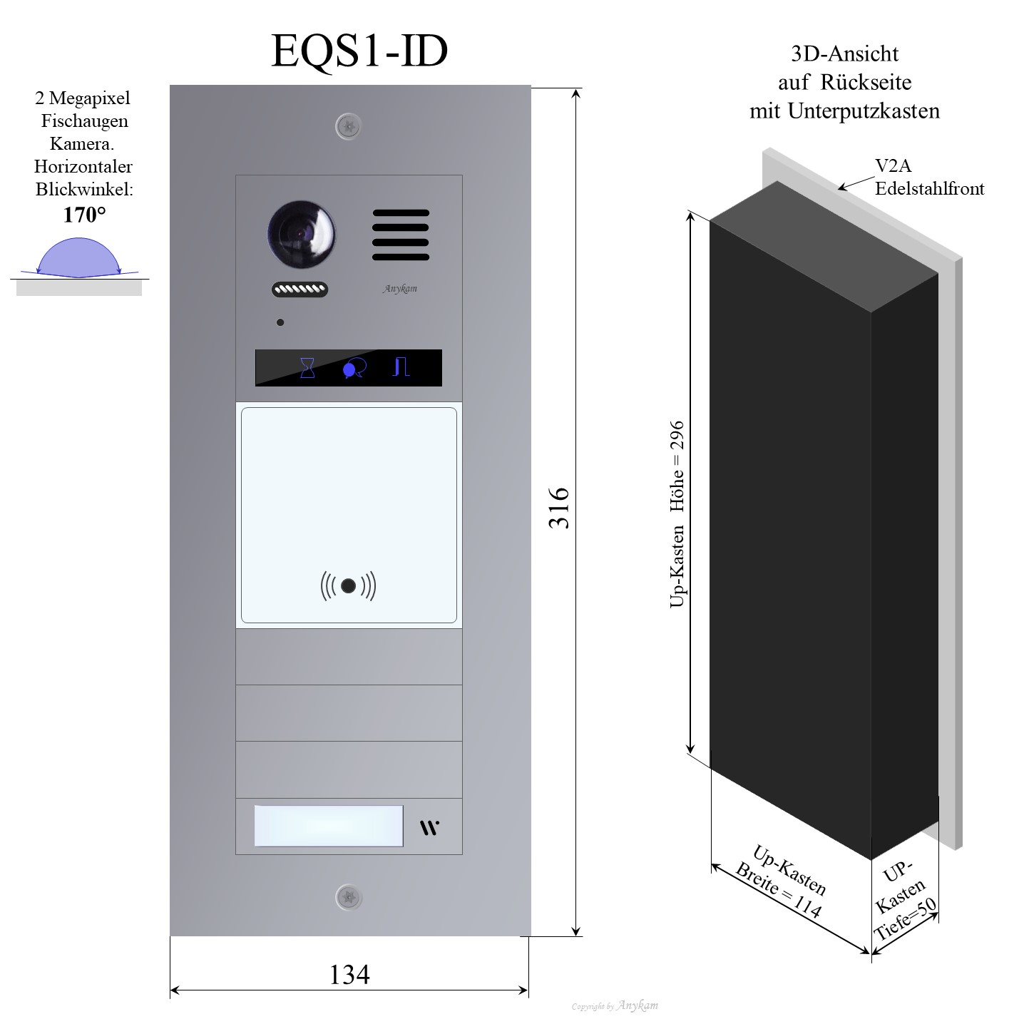 EQS1-ID Edelstahl Aussenstation mit RFID f Video Türsprechanlage