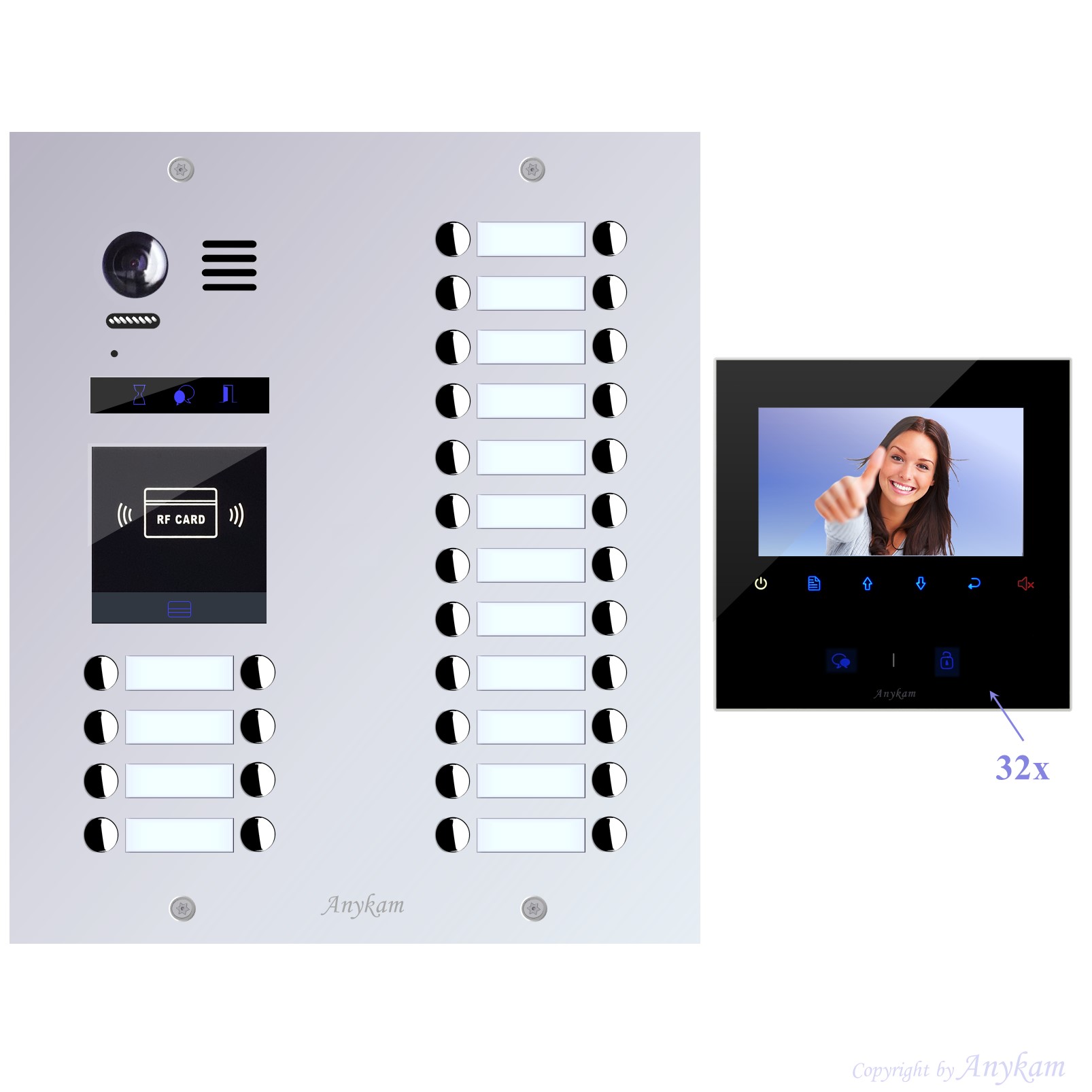 ES32Did+ 32x43B Video Türsprechanlage Videosprechanlage 32-Familienhaus 2Draht