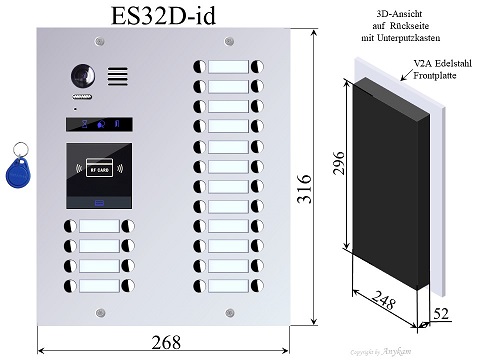 ES32D-ID Edelstahl Aussenstation mit RFID f Video Türsprechanlage