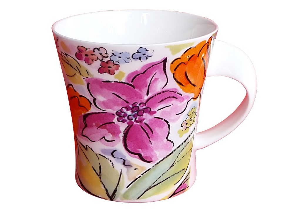 Fine Bone Porzellan Tasse Kaffetasse 5524-2-1071 moderne Blumen tolle Farben