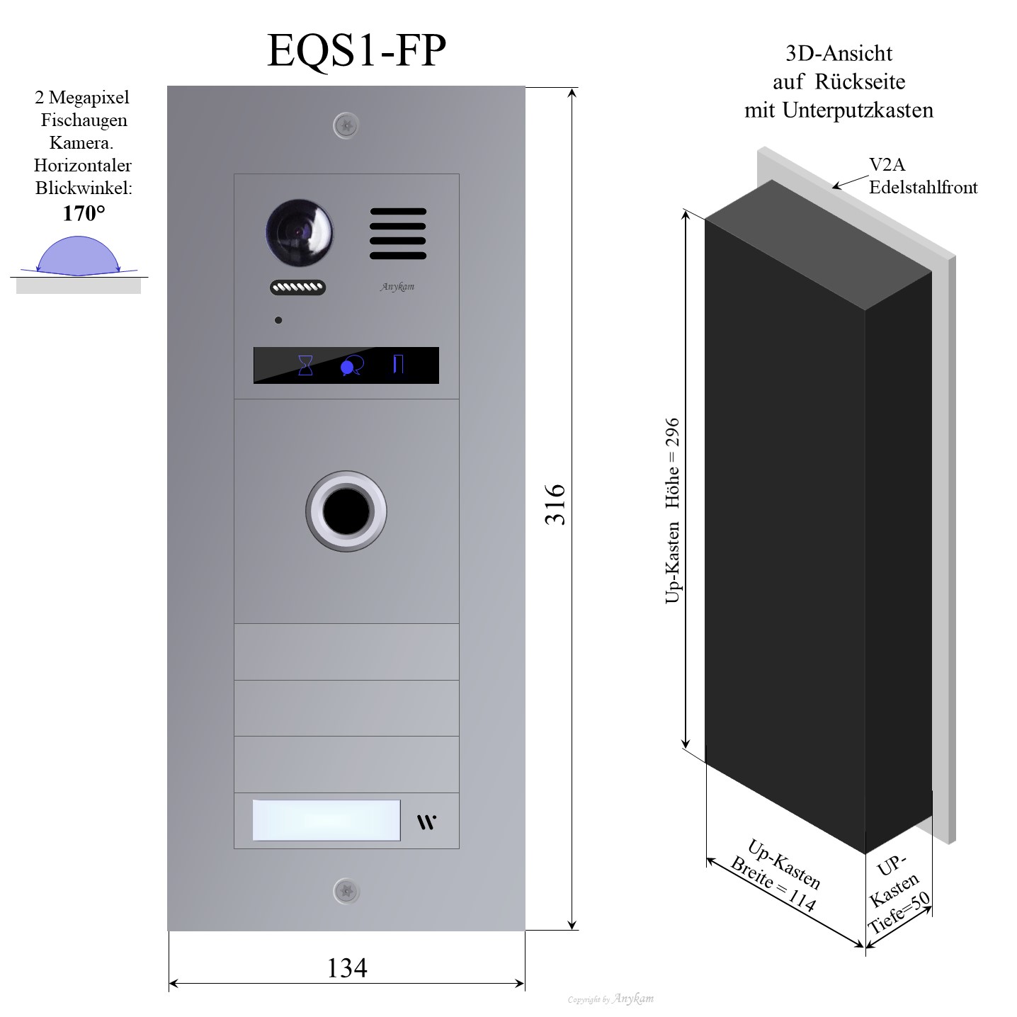 EQS1-FP Edelstahl Aussenstation mit Fingerprint f Video Türsprechanlage