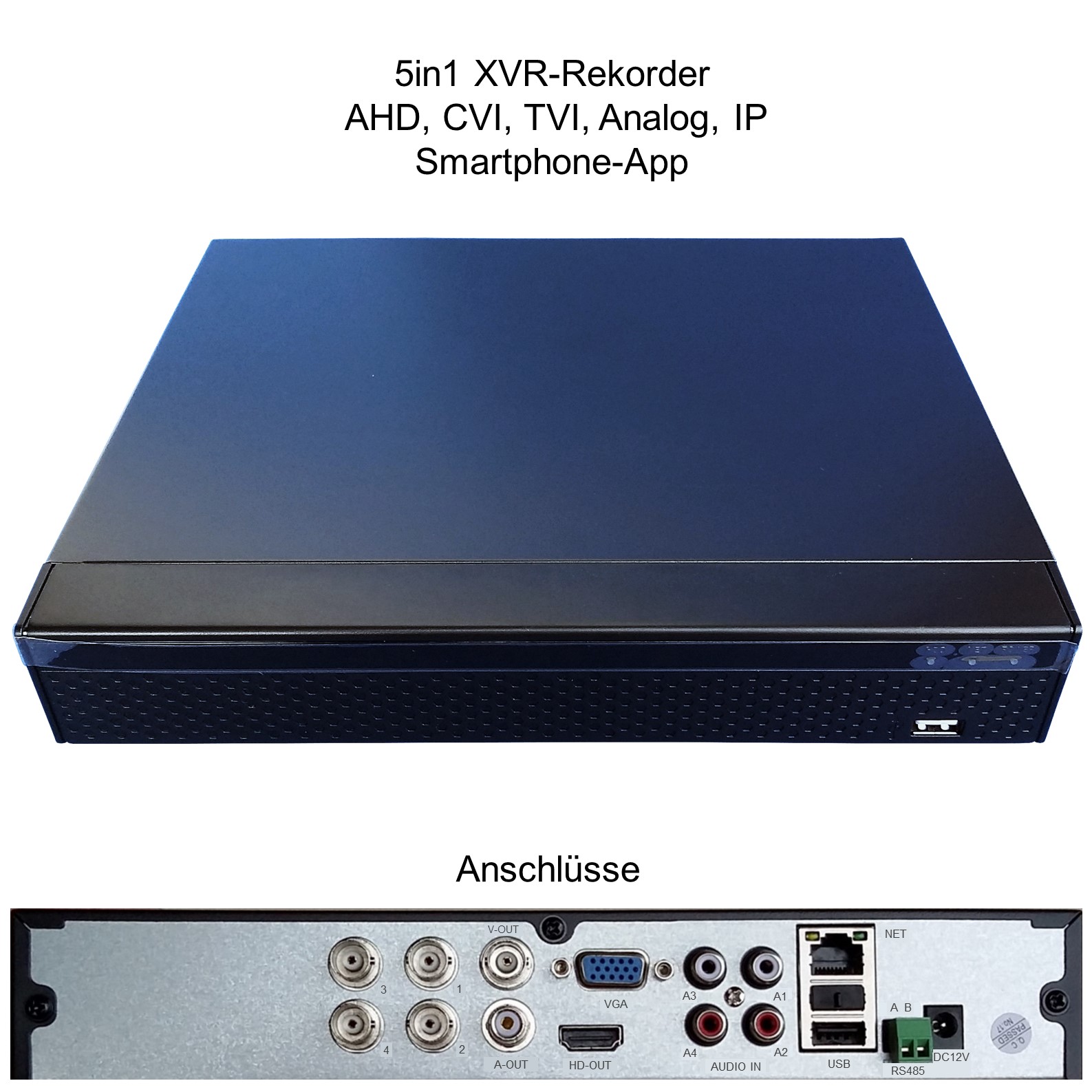 4 Kanal Smart Rekorder Langzeitrekorder 5in1 IP AHD CVI TVI CVBS 2104DXVR